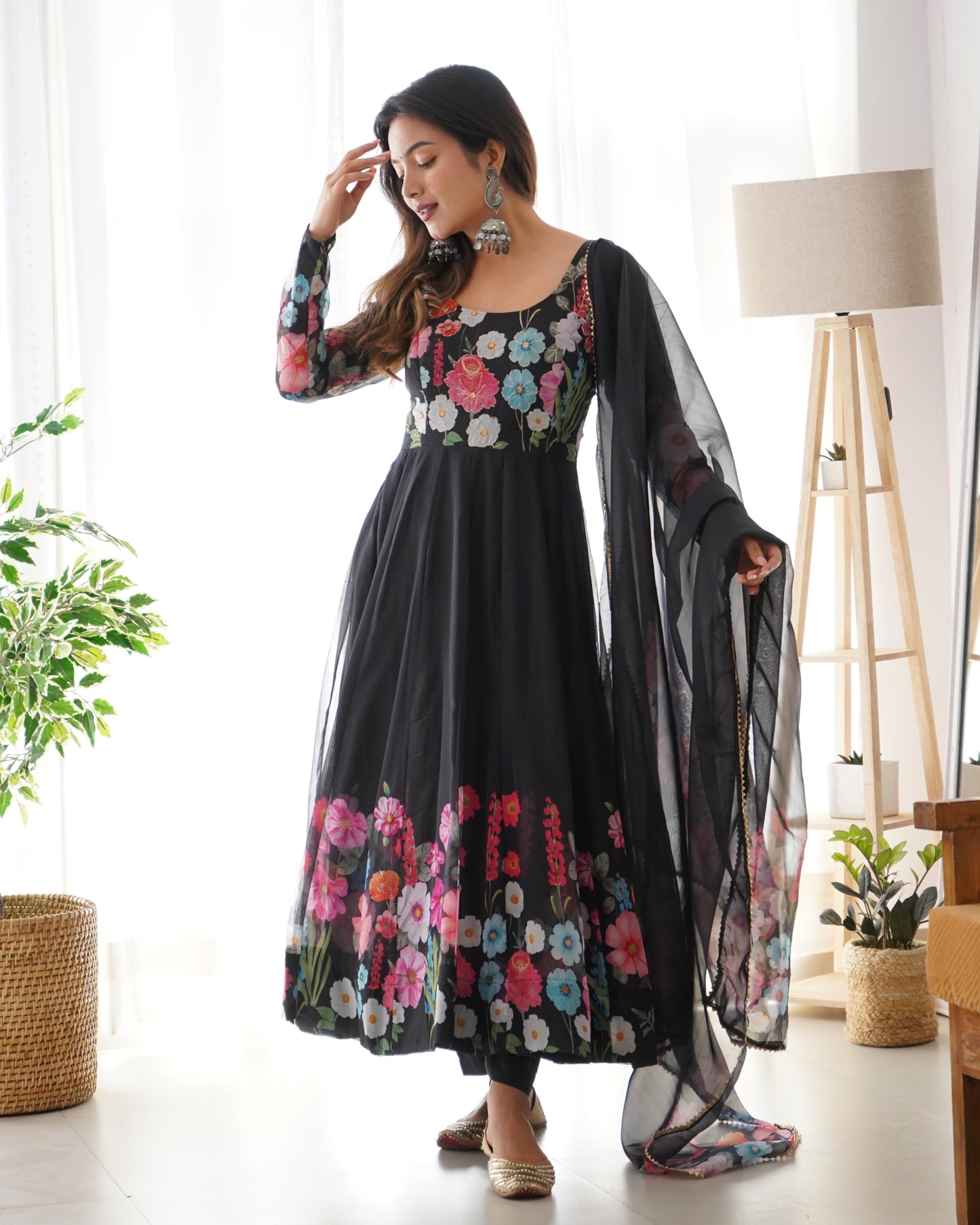 PURE SOFT ORGANJA SILK FABRIC FULLY FLAIR KALI PATTERN ANARKALI SET