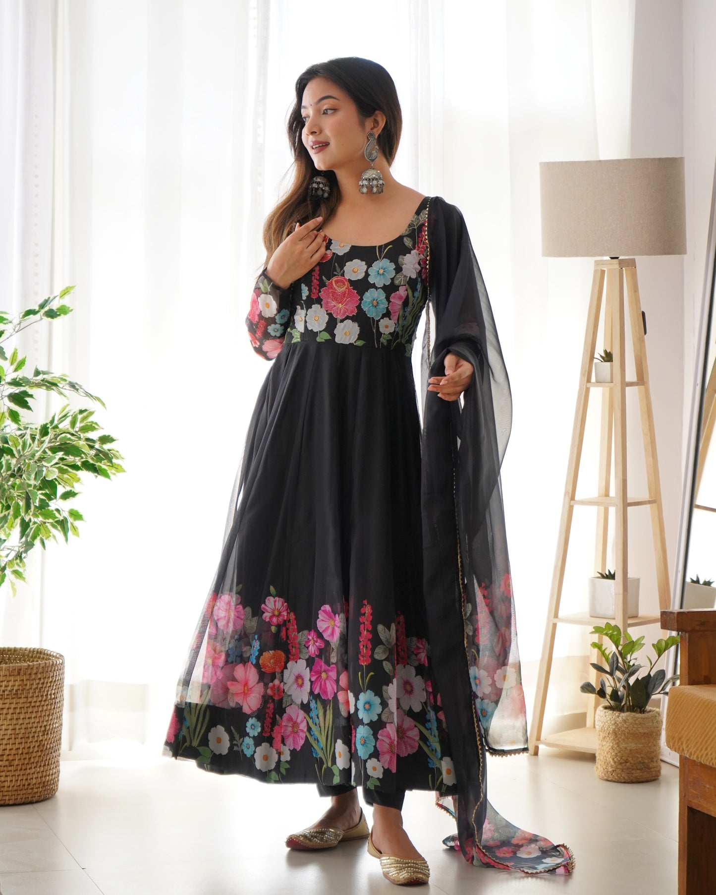 PURE SOFT ORGANJA SILK FABRIC FULLY FLAIR KALI PATTERN ANARKALI SET