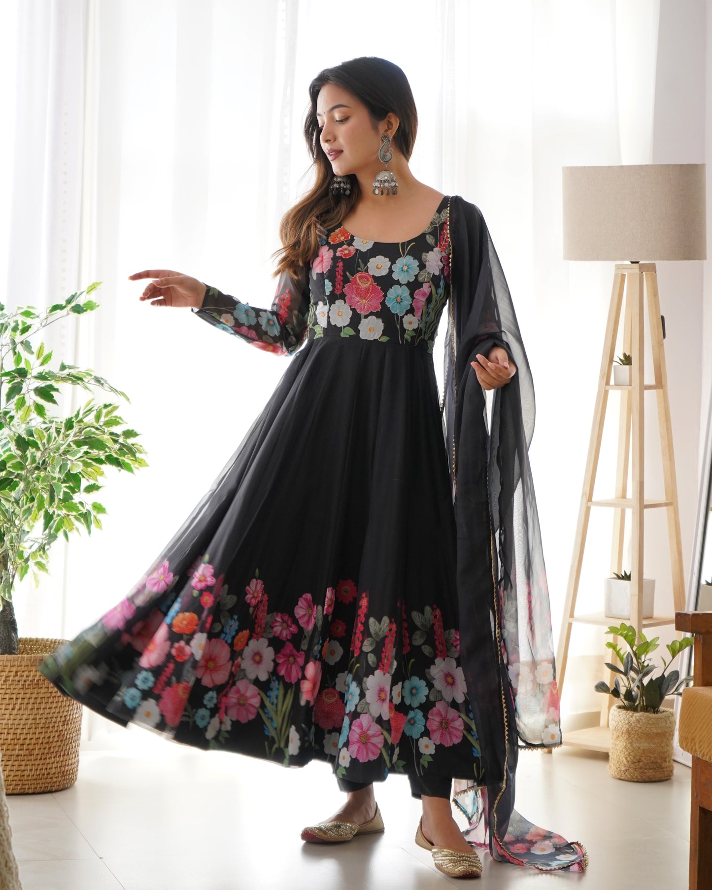 PURE SOFT ORGANJA SILK FABRIC FULLY FLAIR KALI PATTERN ANARKALI SET