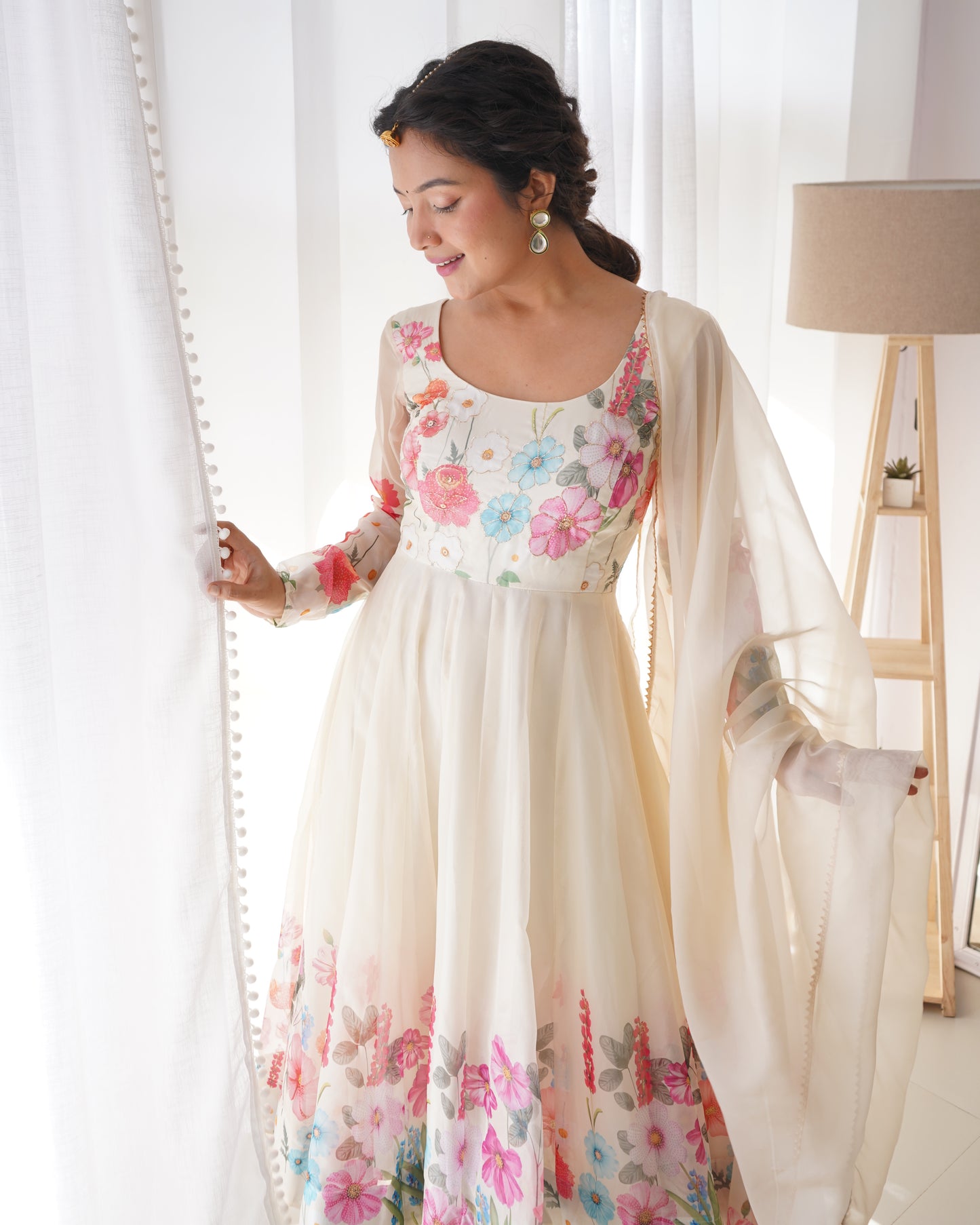 PURE SOFT ORGANJA SILK FABRIC FULLY FLAIR KALI PATTERN ANARKALI SET