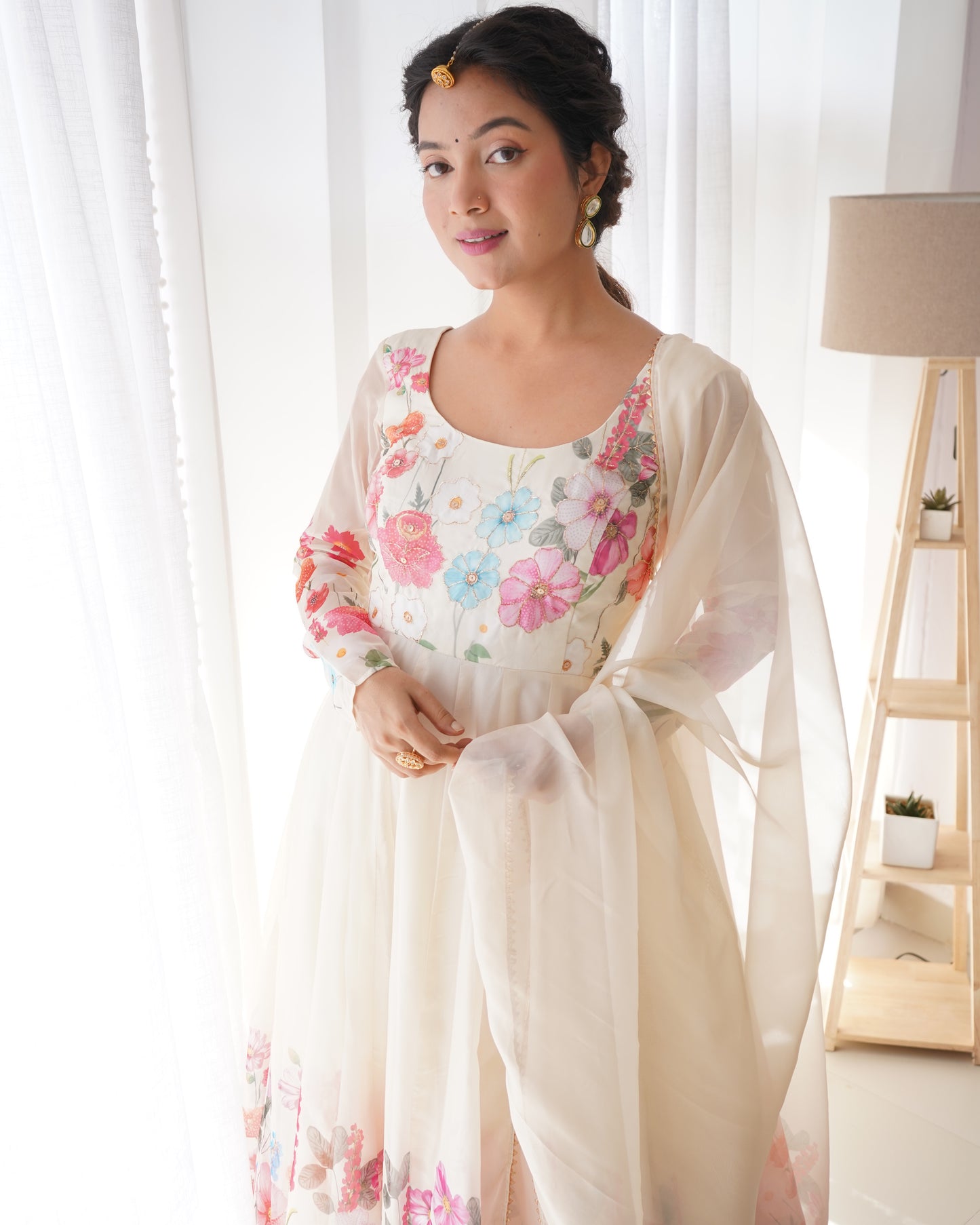 PURE SOFT ORGANJA SILK FABRIC FULLY FLAIR KALI PATTERN ANARKALI SET