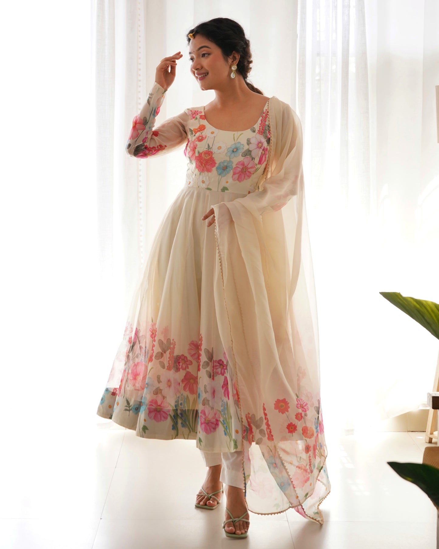 PURE SOFT ORGANJA SILK FABRIC FULLY FLAIR KALI PATTERN ANARKALI SET