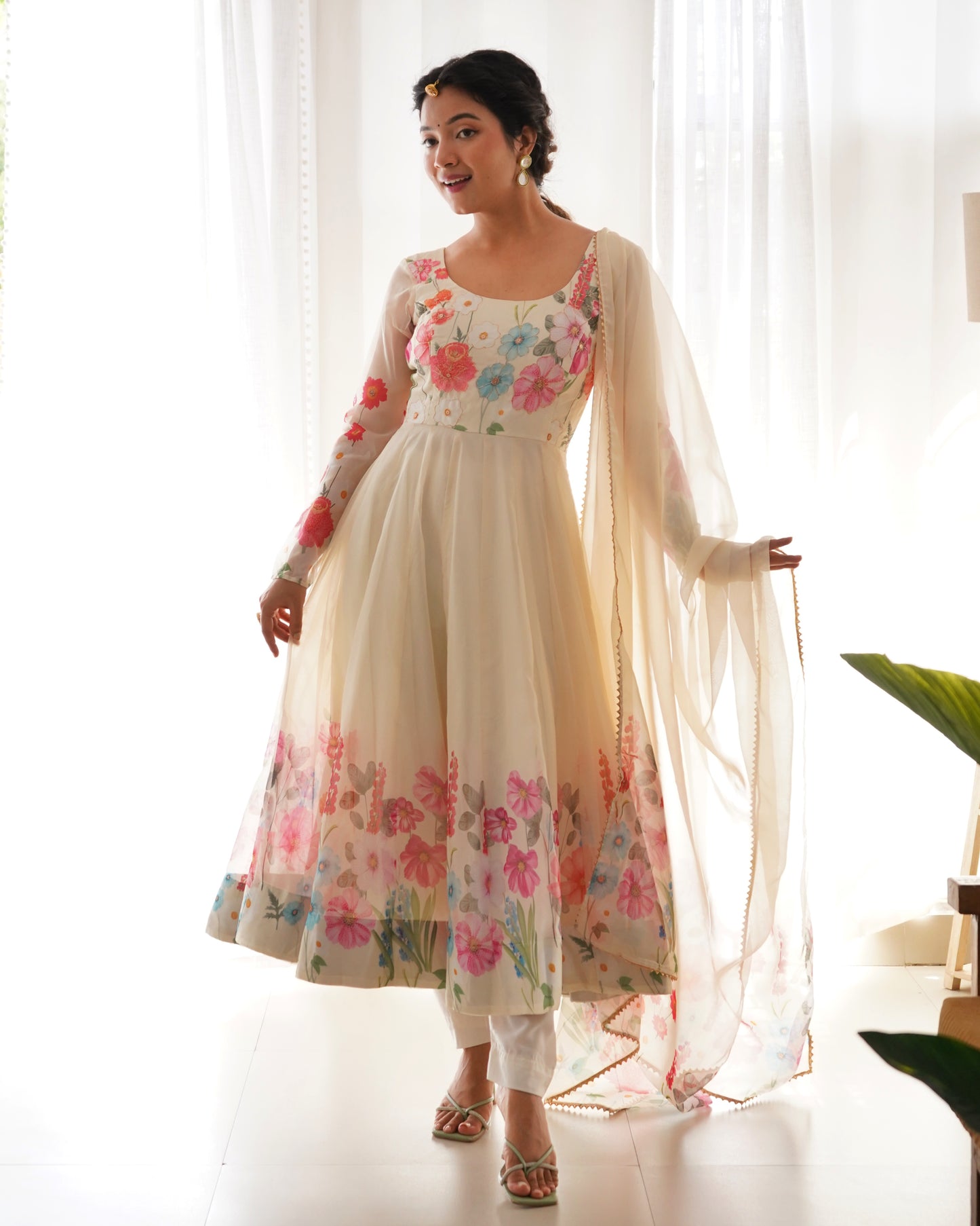 PURE SOFT ORGANJA SILK FABRIC FULLY FLAIR KALI PATTERN ANARKALI SET