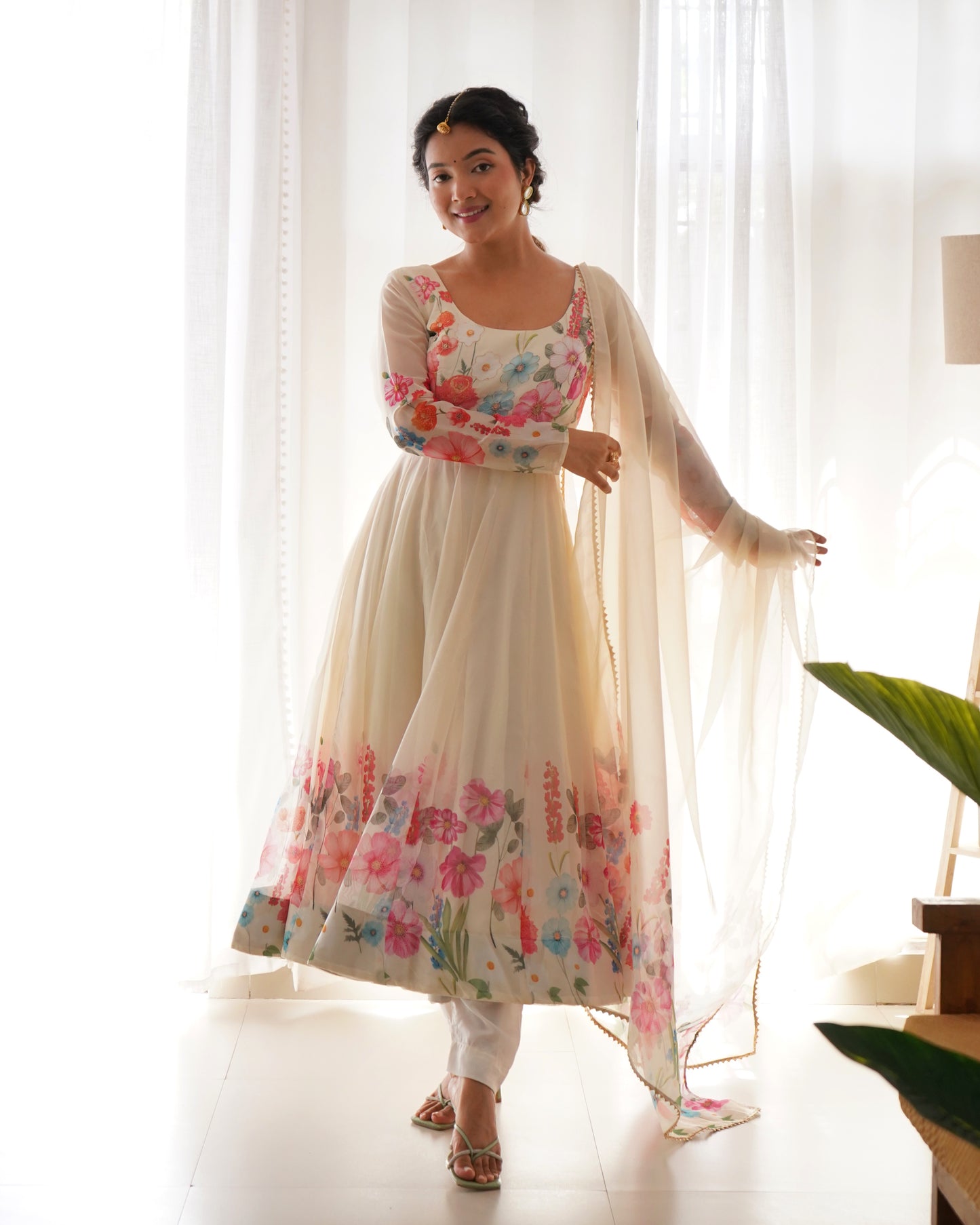 PURE SOFT ORGANJA SILK FABRIC FULLY FLAIR KALI PATTERN ANARKALI SET