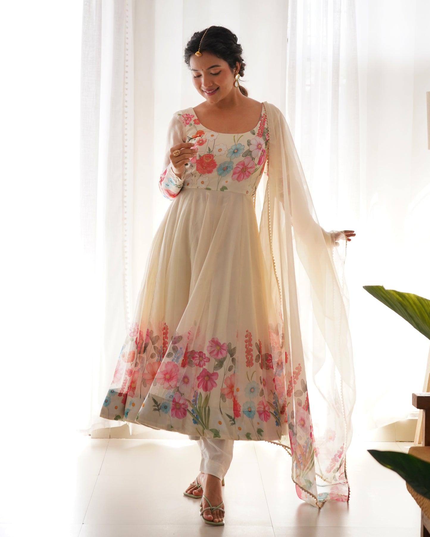 PURE SOFT ORGANJA SILK FABRIC FULLY FLAIR KALI PATTERN ANARKALI SET