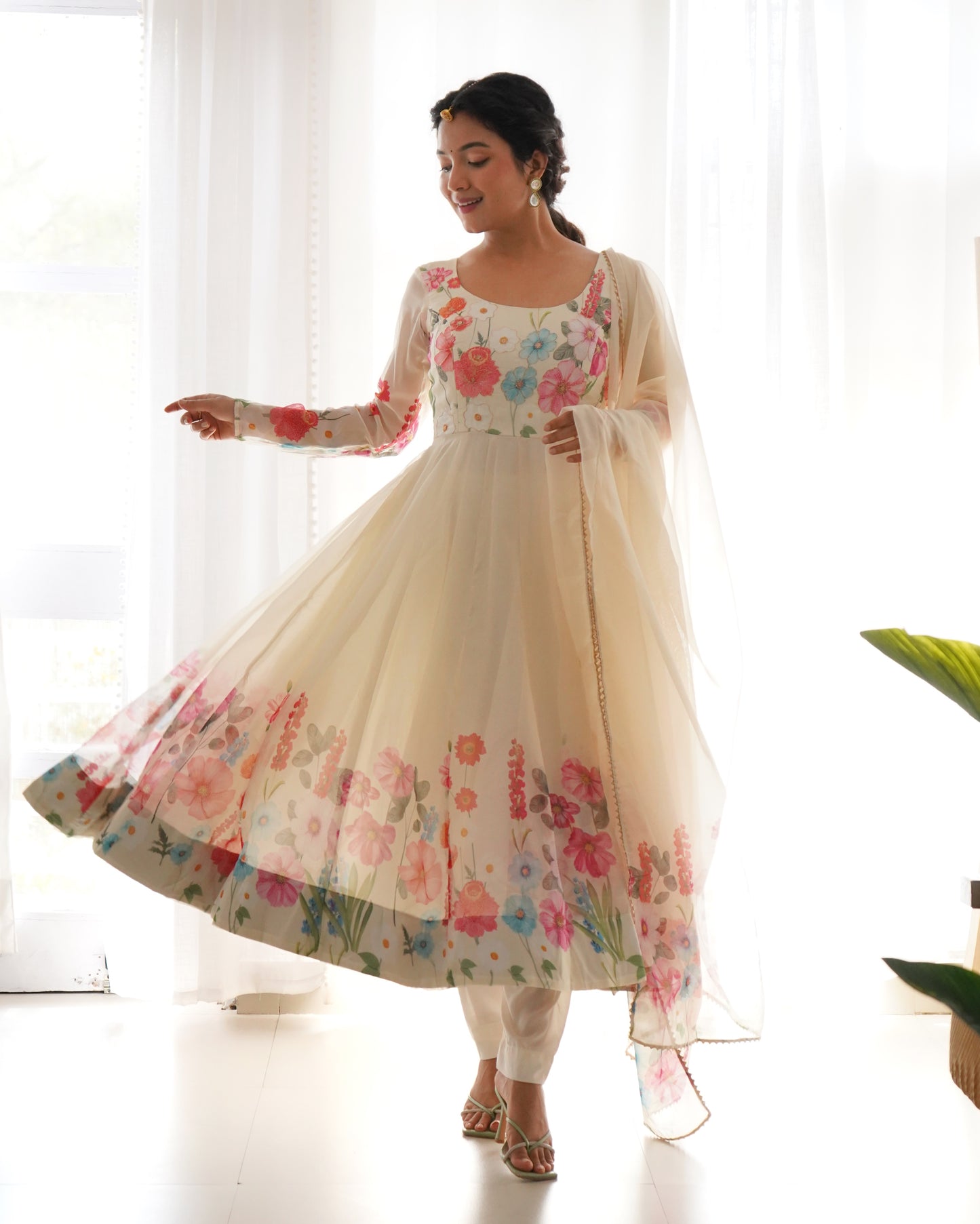 PURE SOFT ORGANJA SILK FABRIC FULLY FLAIR KALI PATTERN ANARKALI SET