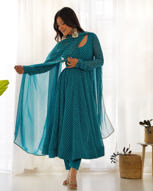 PURE FOX GEORGETTE LAHERIYA PRINT KURTA SET