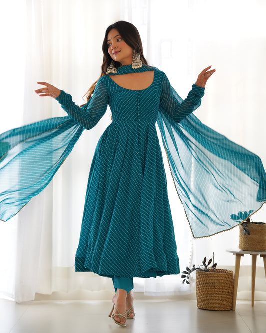 PURE FOX GEORGETTE LAHERIYA PRINT KURTA SET