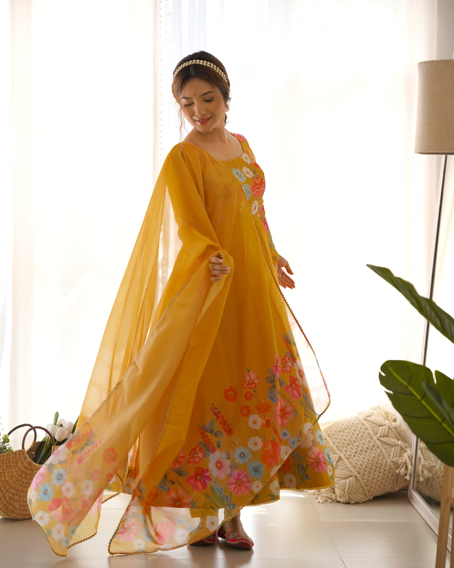 PURE SOFT ORGANJA SILK FABRIC FULLY FLAIR KALI PATTERN ANARKALI SET
