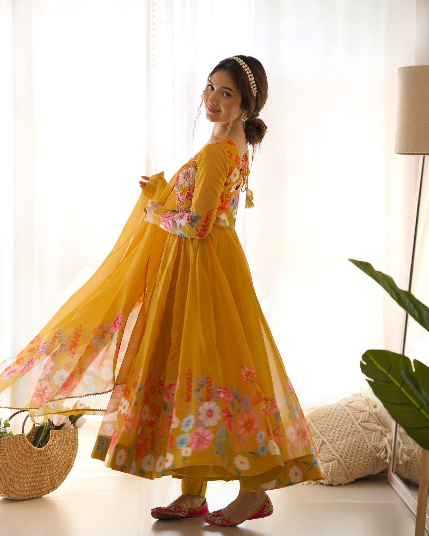 PURE SOFT ORGANJA SILK FABRIC FULLY FLAIR KALI PATTERN ANARKALI SET