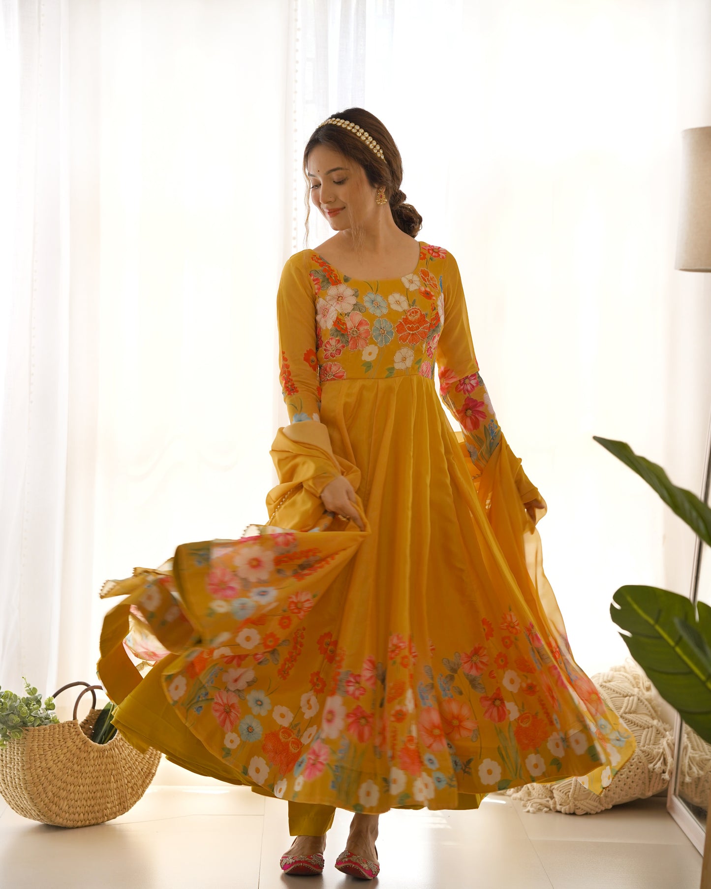 PURE SOFT ORGANJA SILK FABRIC FULLY FLAIR KALI PATTERN ANARKALI SET