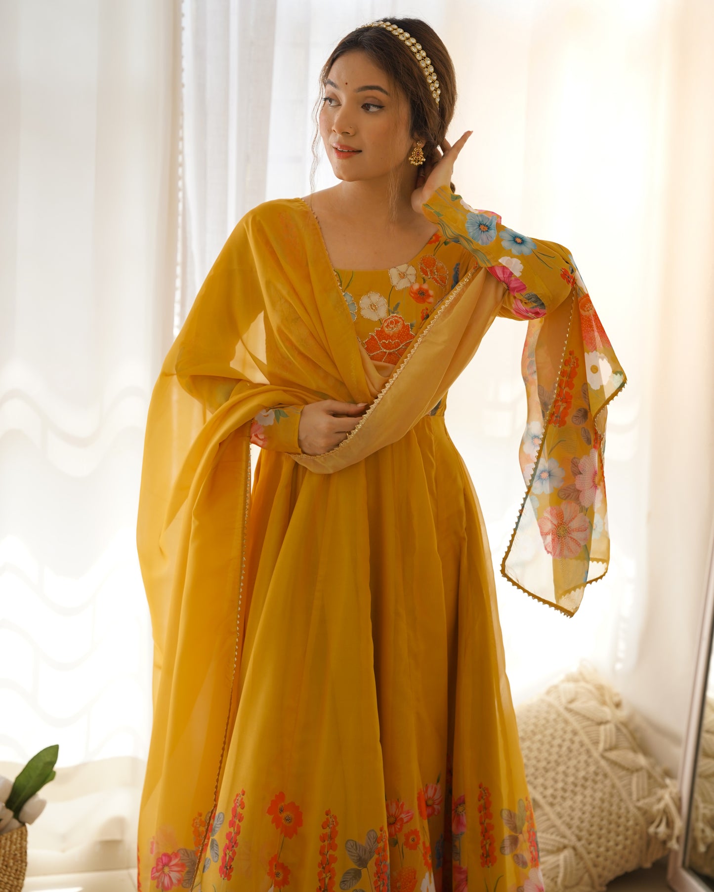 PURE SOFT ORGANJA SILK FABRIC FULLY FLAIR KALI PATTERN ANARKALI SET