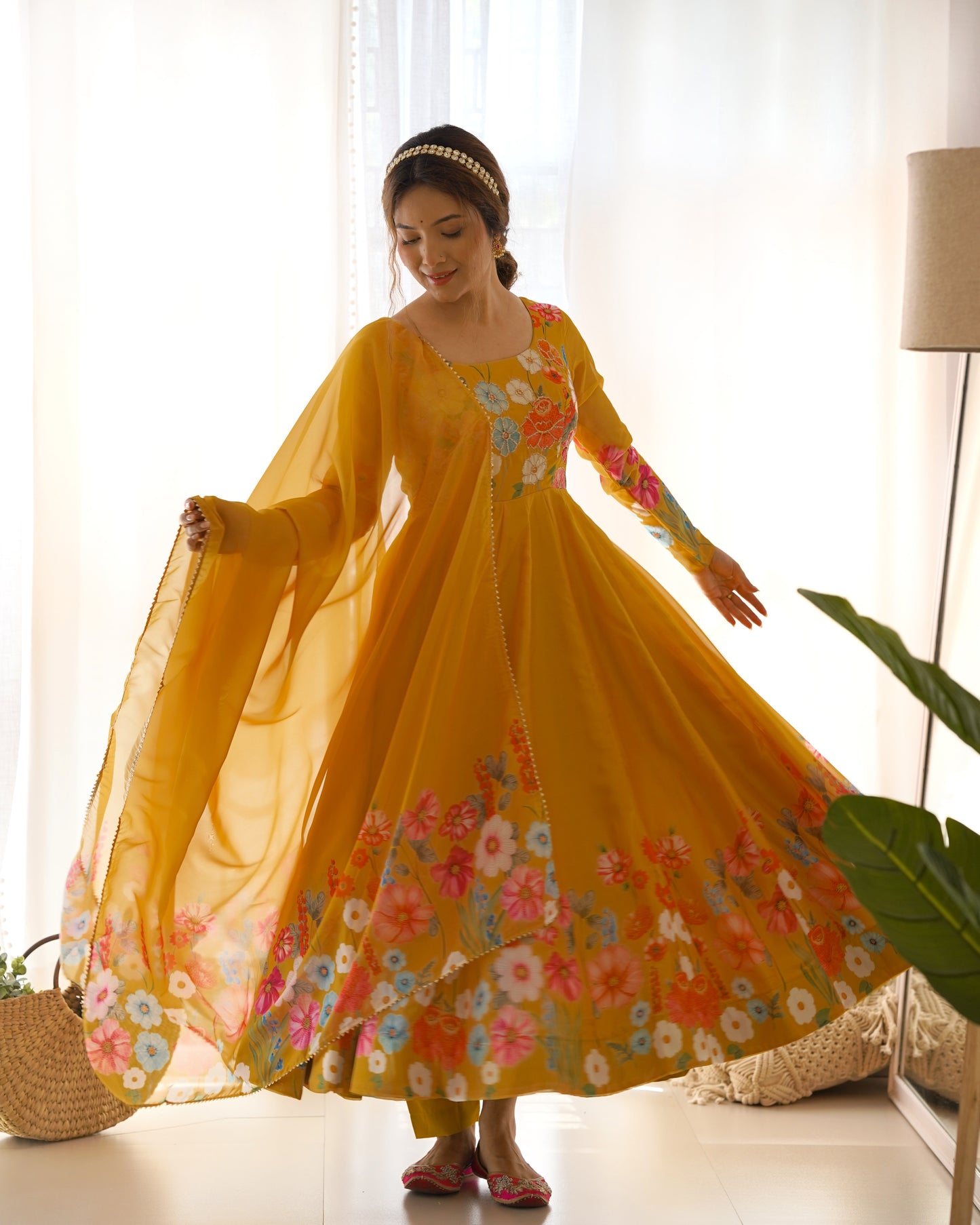 PURE SOFT ORGANJA SILK FABRIC FULLY FLAIR KALI PATTERN ANARKALI SET