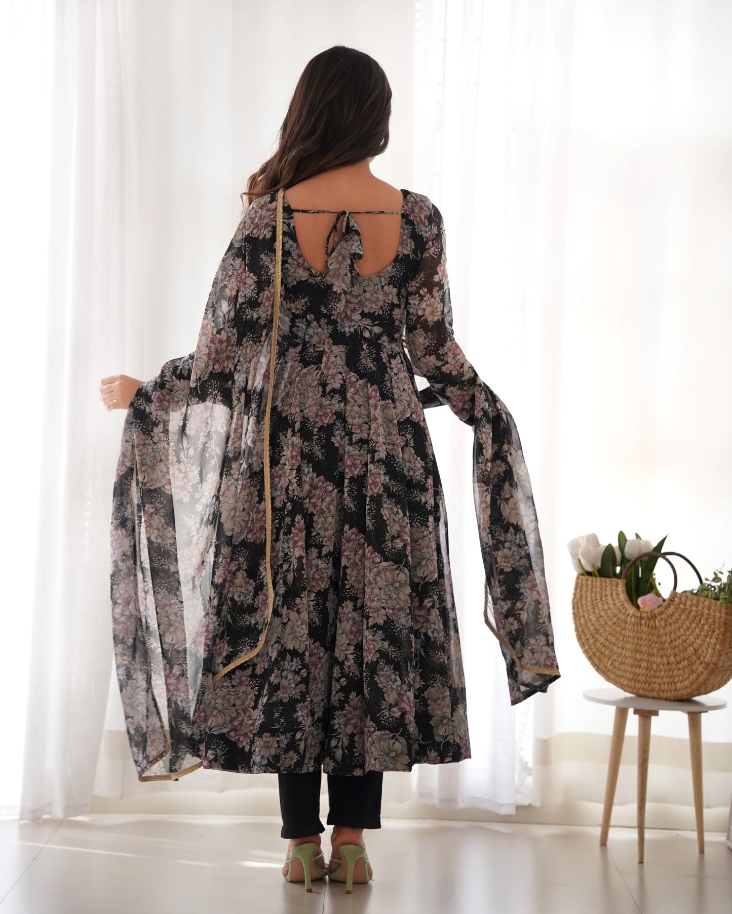 PURE FOX GEORGETTE MULTI FLORAL PRINT ANARKALI KURTA WITH DUPPTA