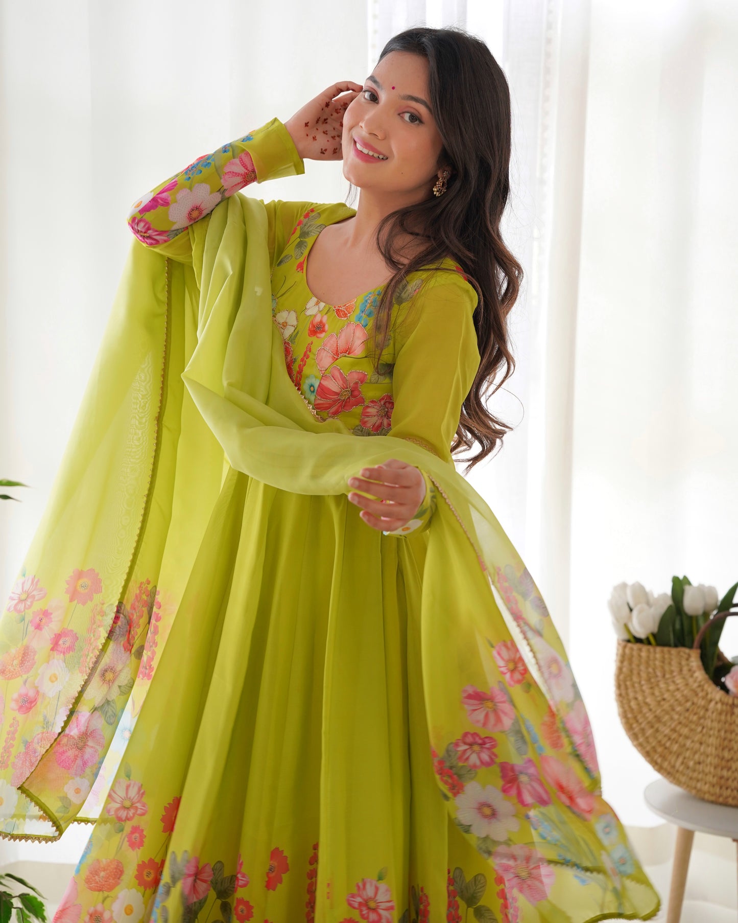 PURE SOFT ORGANJA SILK FABRIC FULLY FLAIR KALI PATTERN ANARKALI SET