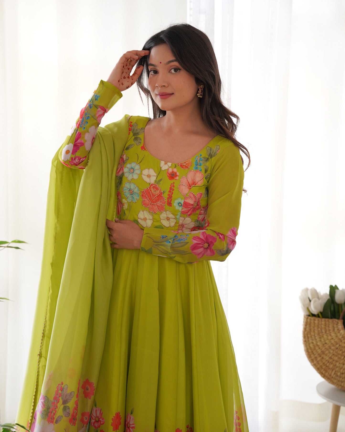 PURE SOFT ORGANJA SILK FABRIC FULLY FLAIR KALI PATTERN ANARKALI SET