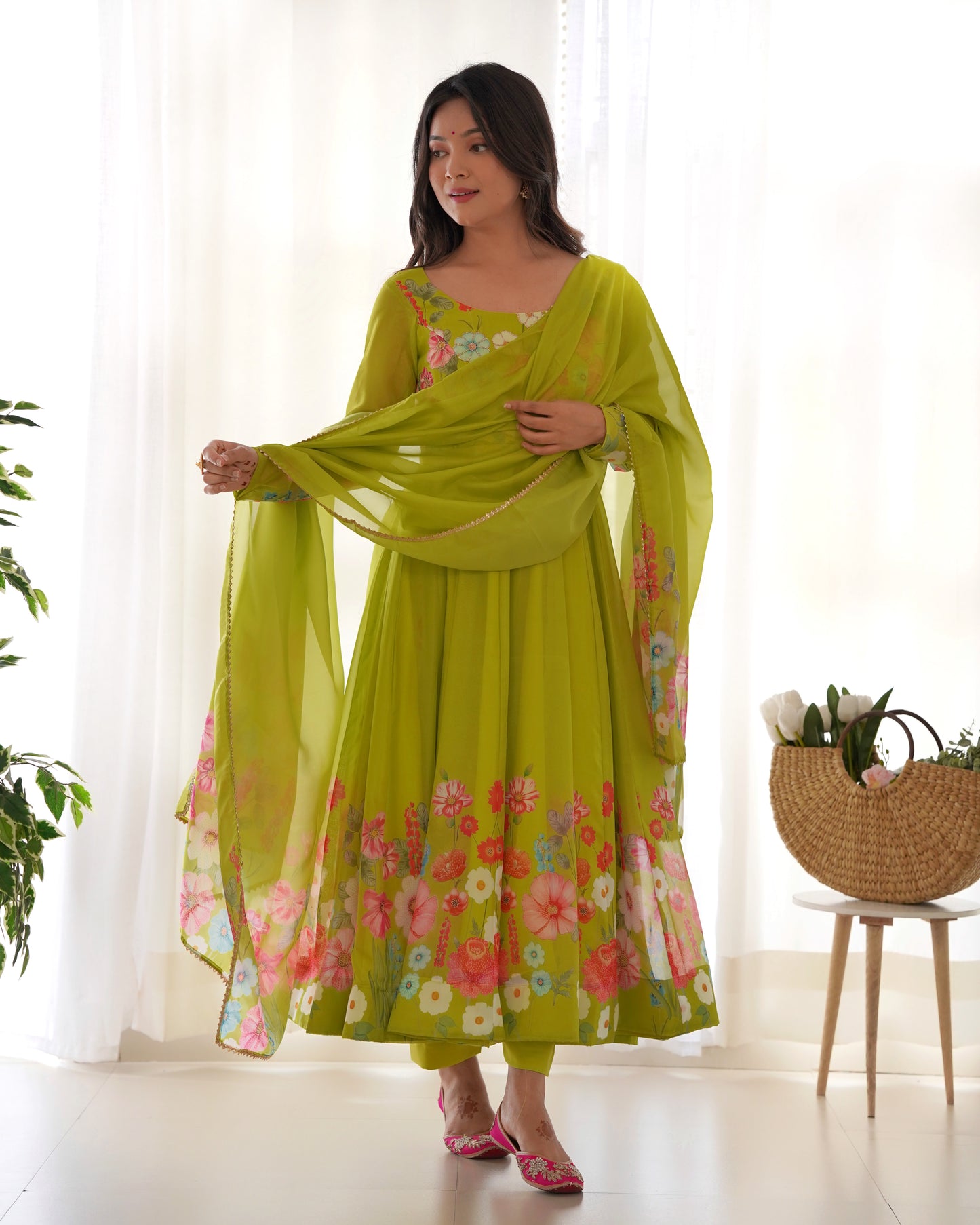 PURE SOFT ORGANJA SILK FABRIC FULLY FLAIR KALI PATTERN ANARKALI SET
