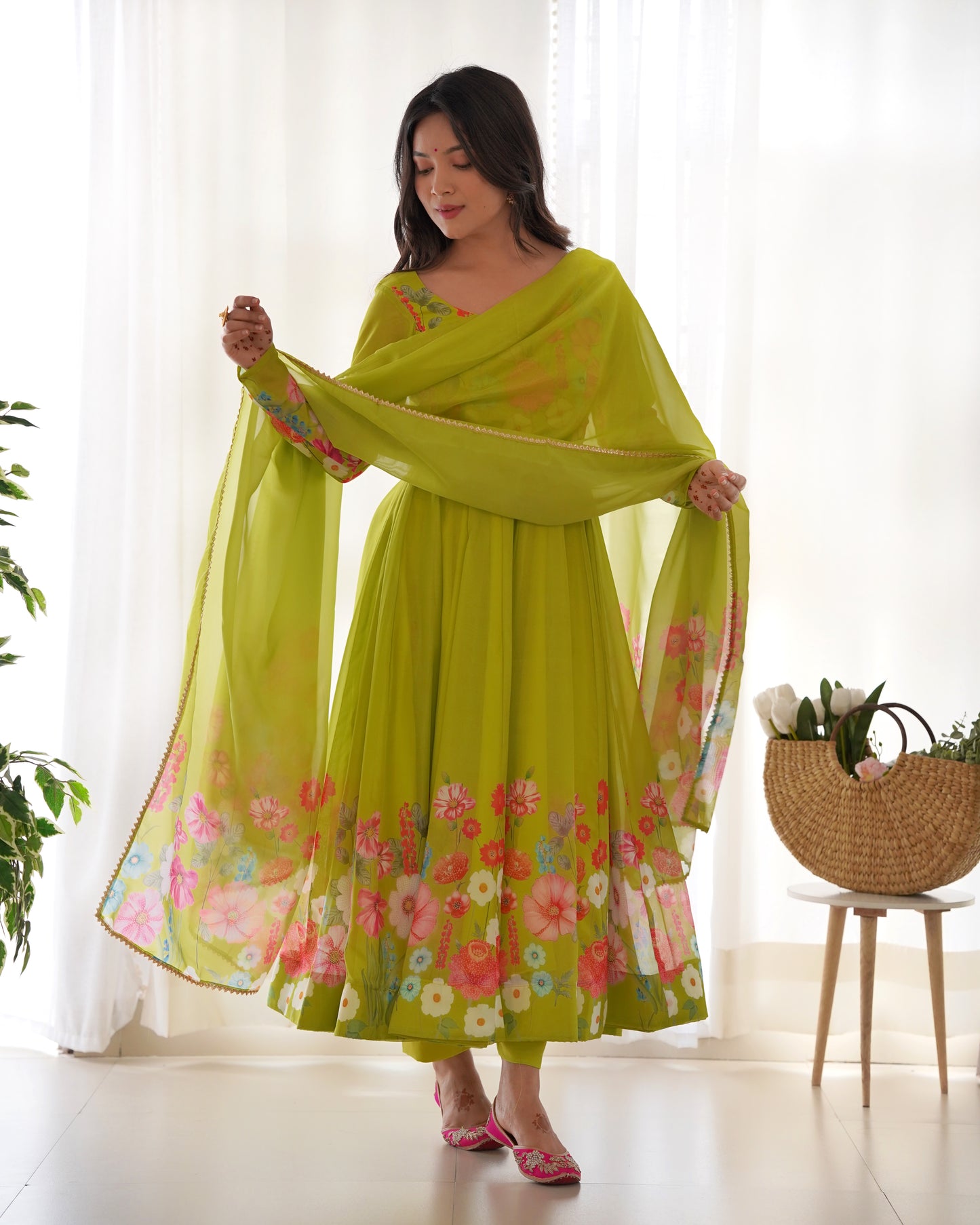 PURE SOFT ORGANJA SILK FABRIC FULLY FLAIR KALI PATTERN ANARKALI SET