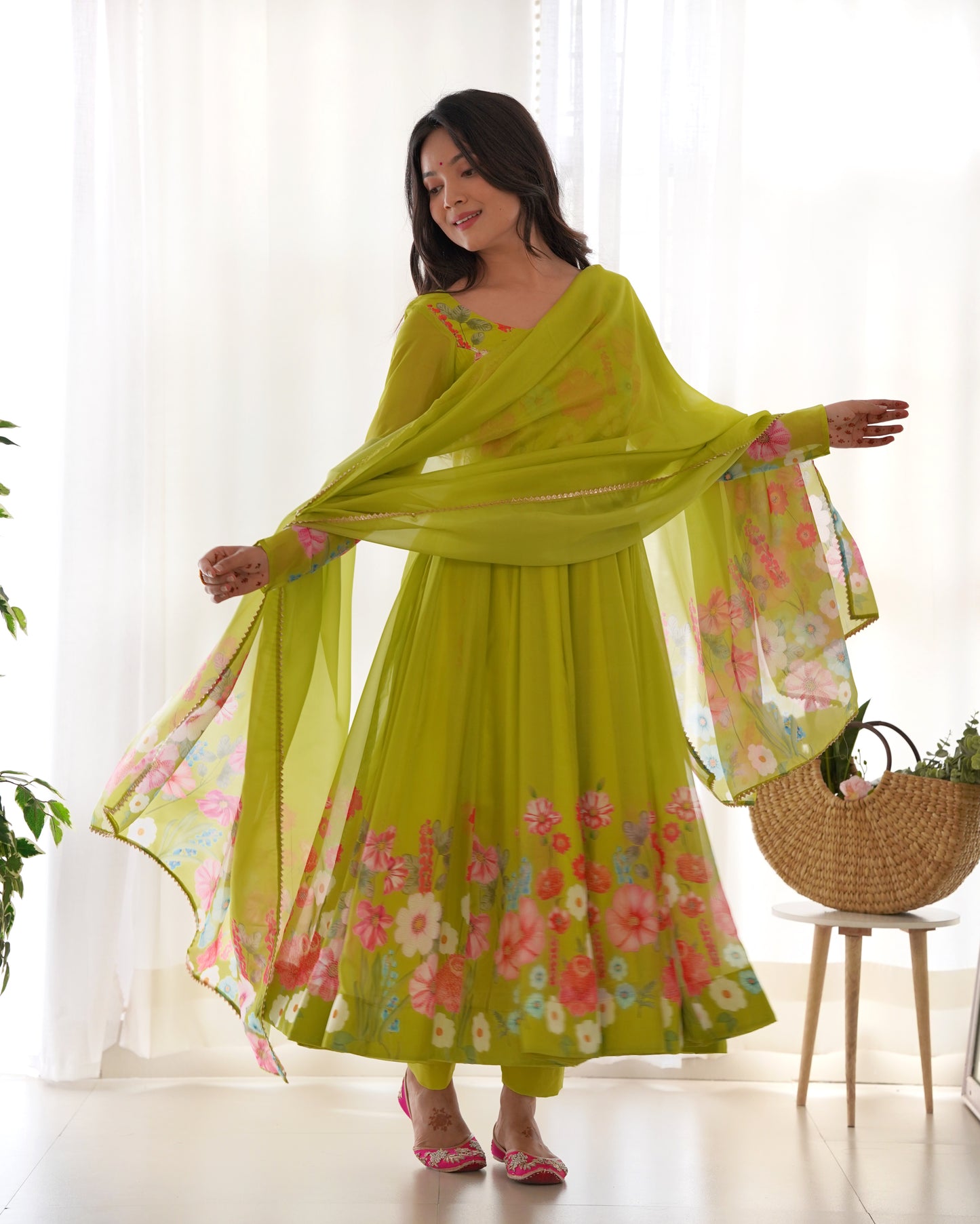 PURE SOFT ORGANJA SILK FABRIC FULLY FLAIR KALI PATTERN ANARKALI SET
