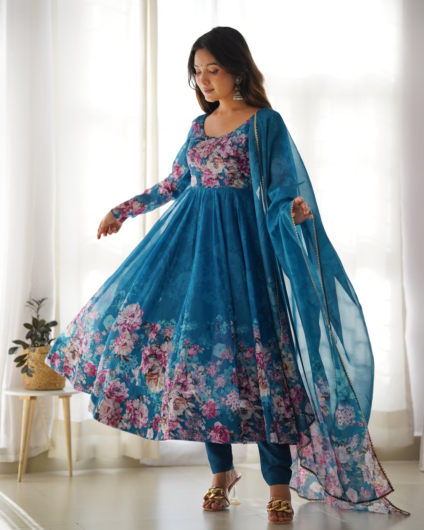 PURE SOFT ORGANJA SILK FLAIR KALI ANARKALI SET