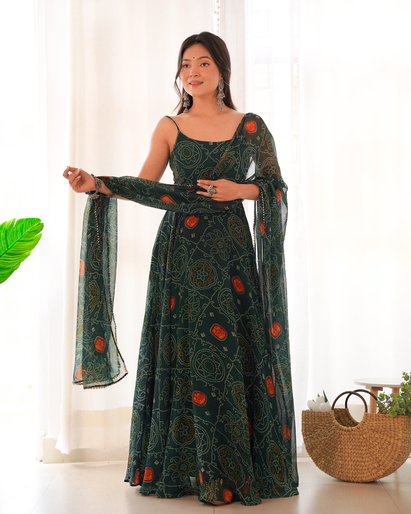 NEW DESIGNER PURE SOFT CHIFFON BANDHEJ FULLY FLAIR GOWN
