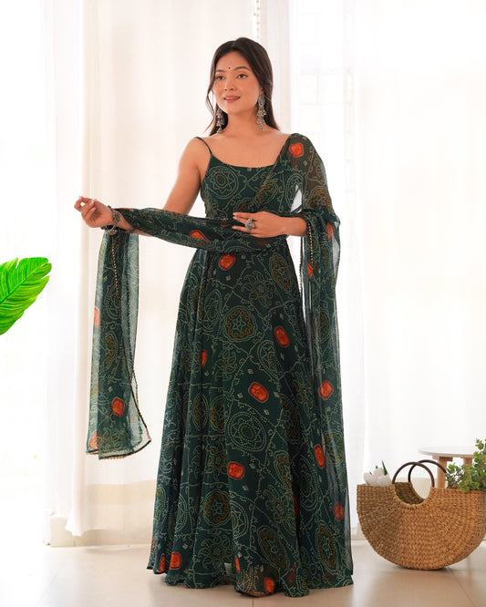 NEW DESIGNER PURE SOFT CHIFFON BANDHEJ FULLY FLAIR GOWN