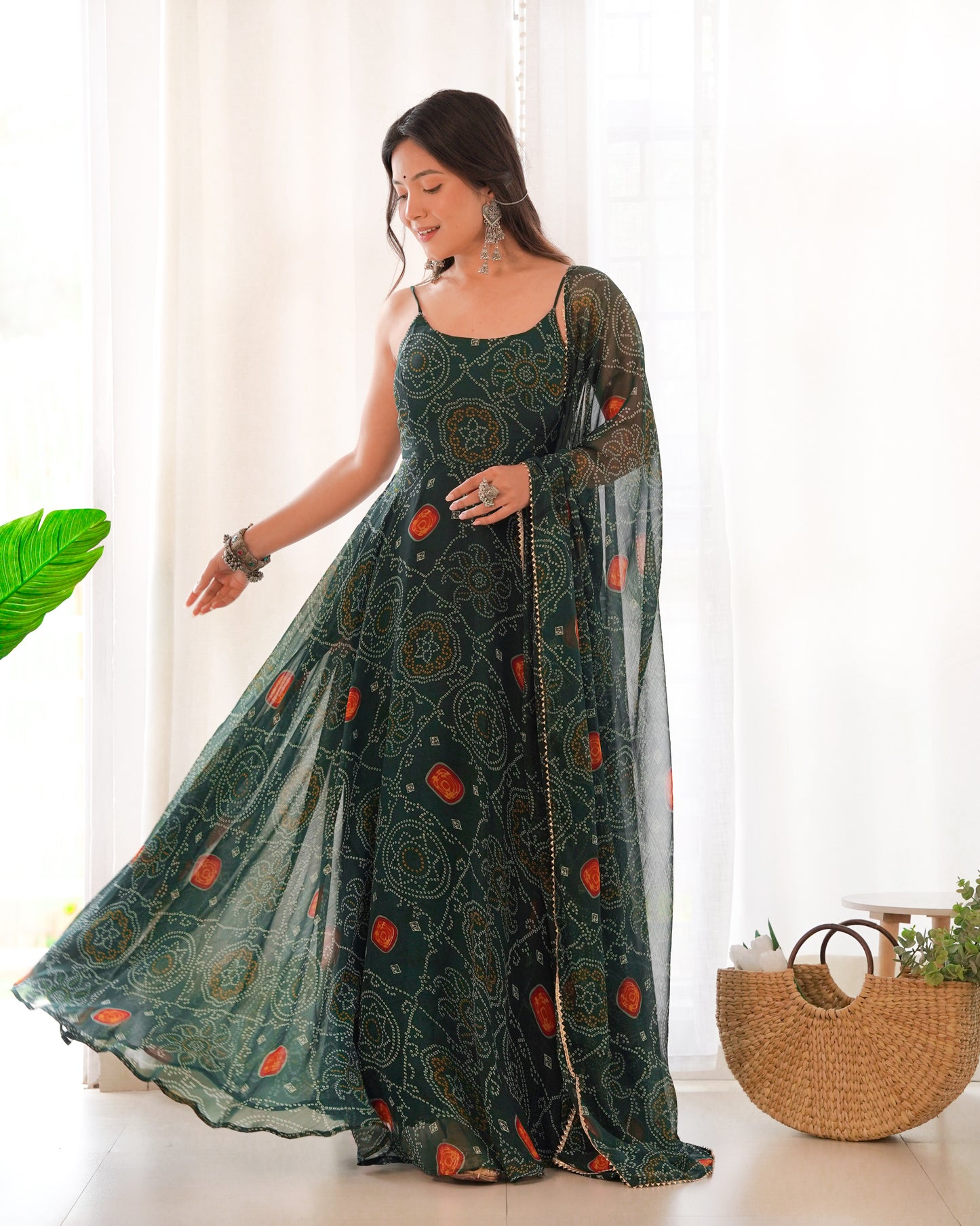 NEW DESIGNER PURE SOFT CHIFFON BANDHEJ FULLY FLAIR GOWN