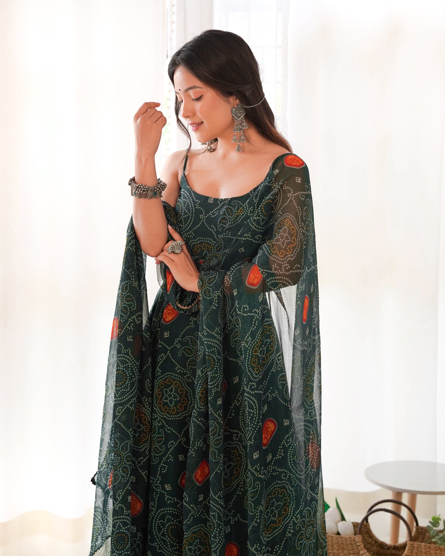 NEW DESIGNER PURE SOFT CHIFFON BANDHEJ FULLY FLAIR GOWN
