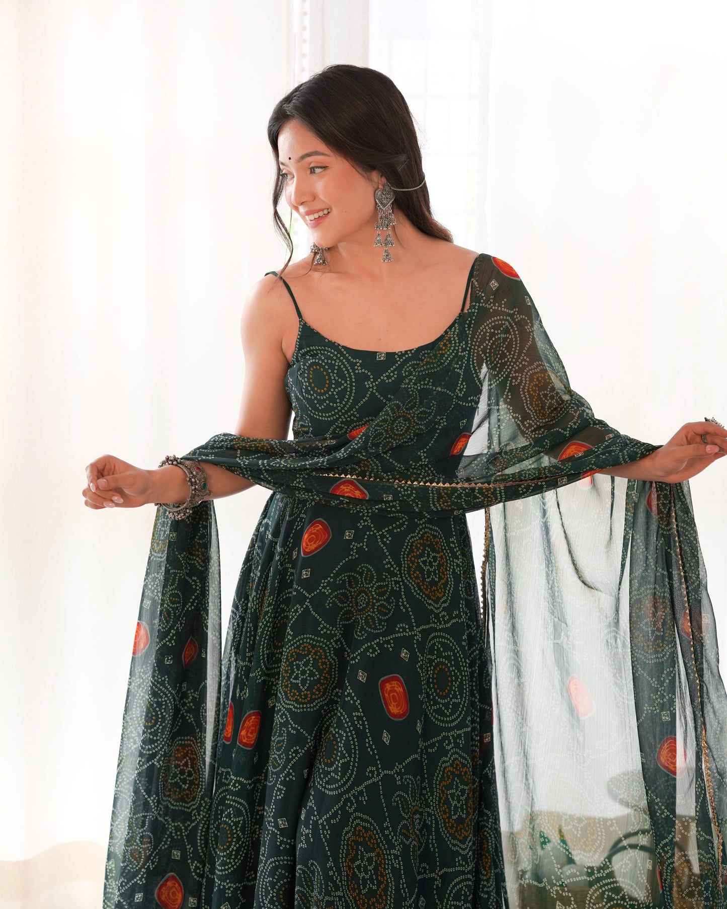 NEW DESIGNER PURE SOFT CHIFFON BANDHEJ FULLY FLAIR GOWN