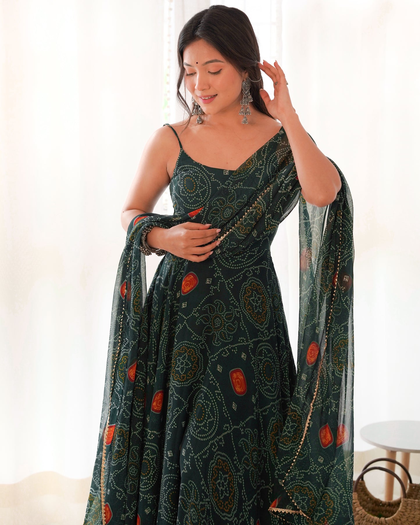 NEW DESIGNER PURE SOFT CHIFFON BANDHEJ FULLY FLAIR GOWN