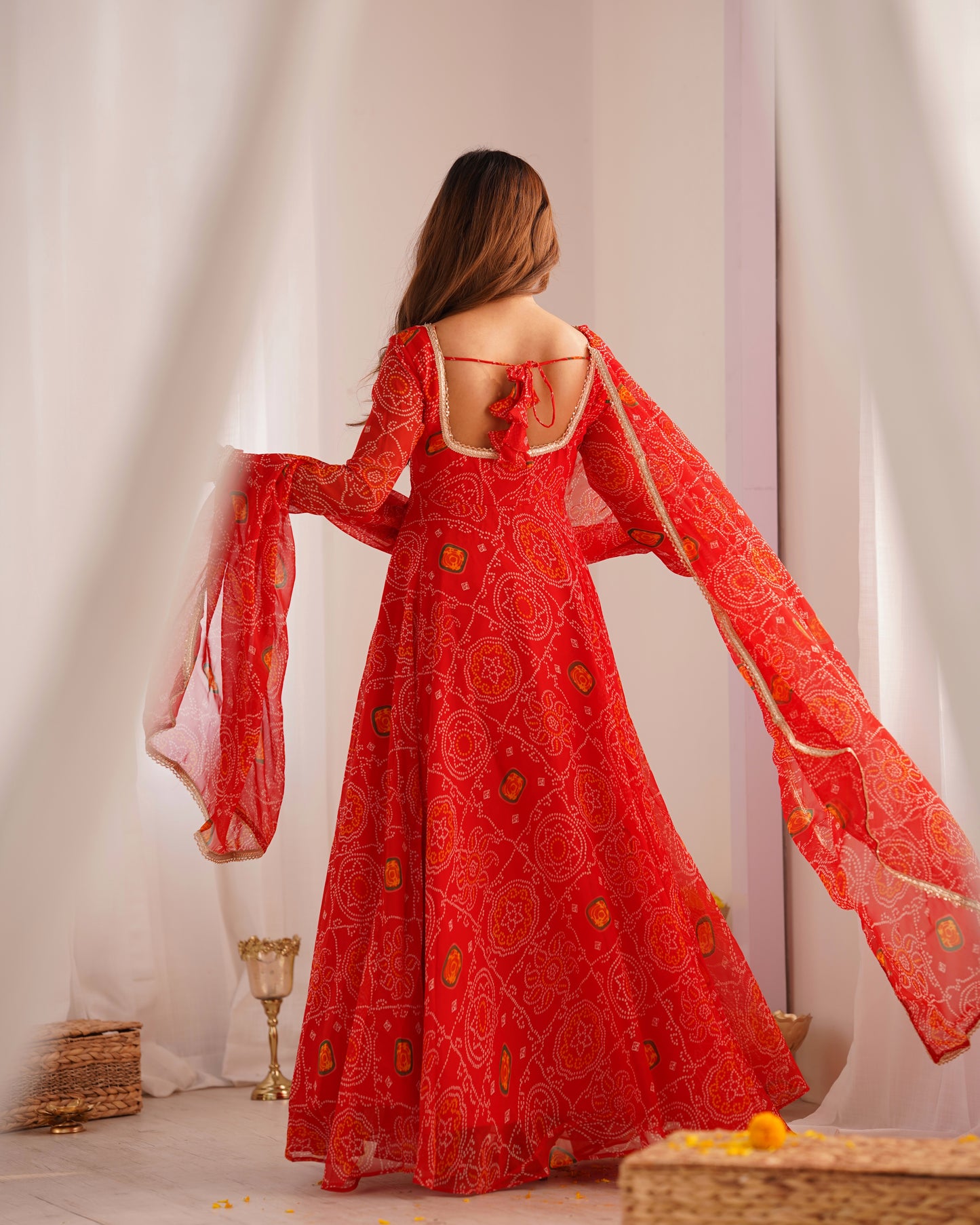 Designer Pure Soft Lightweight Chiffon Bandhej Anarkali Gown Set