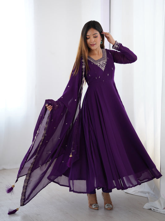 Regal Heavy Fox Georgette Anarkali Set with Dupatta & Pant