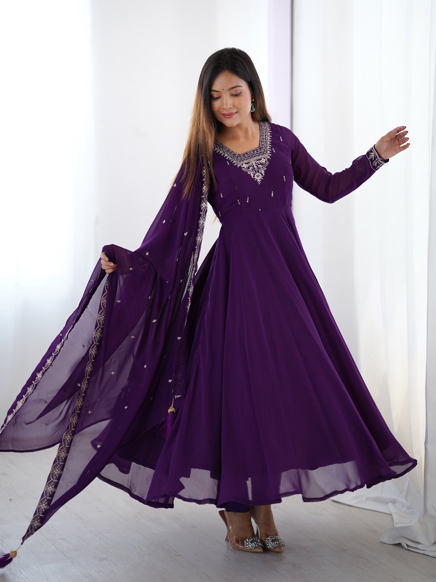 Regal Heavy Fox Georgette Anarkali Set with Dupatta & Pant