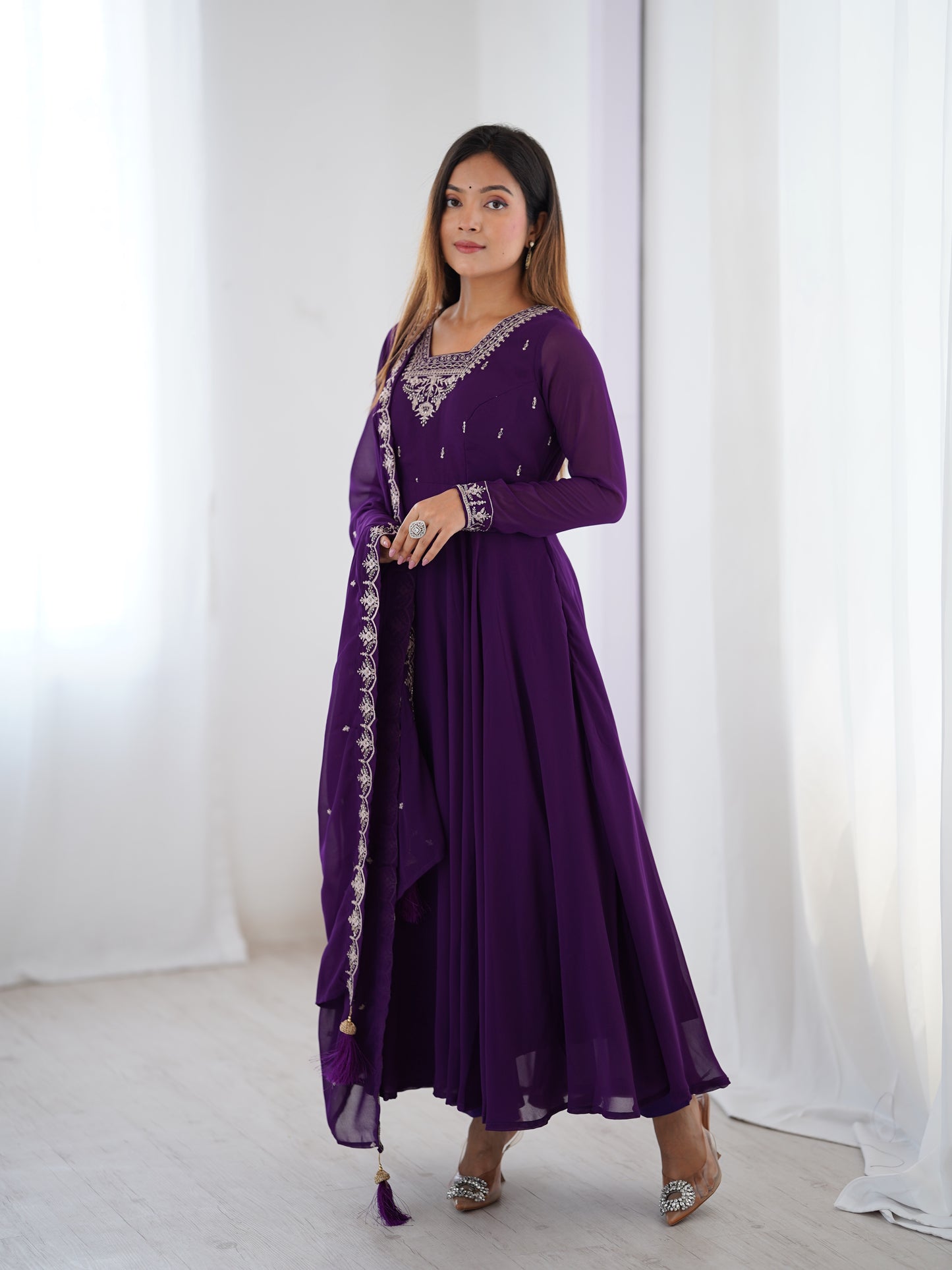 Regal Heavy Fox Georgette Anarkali Set with Dupatta & Pant