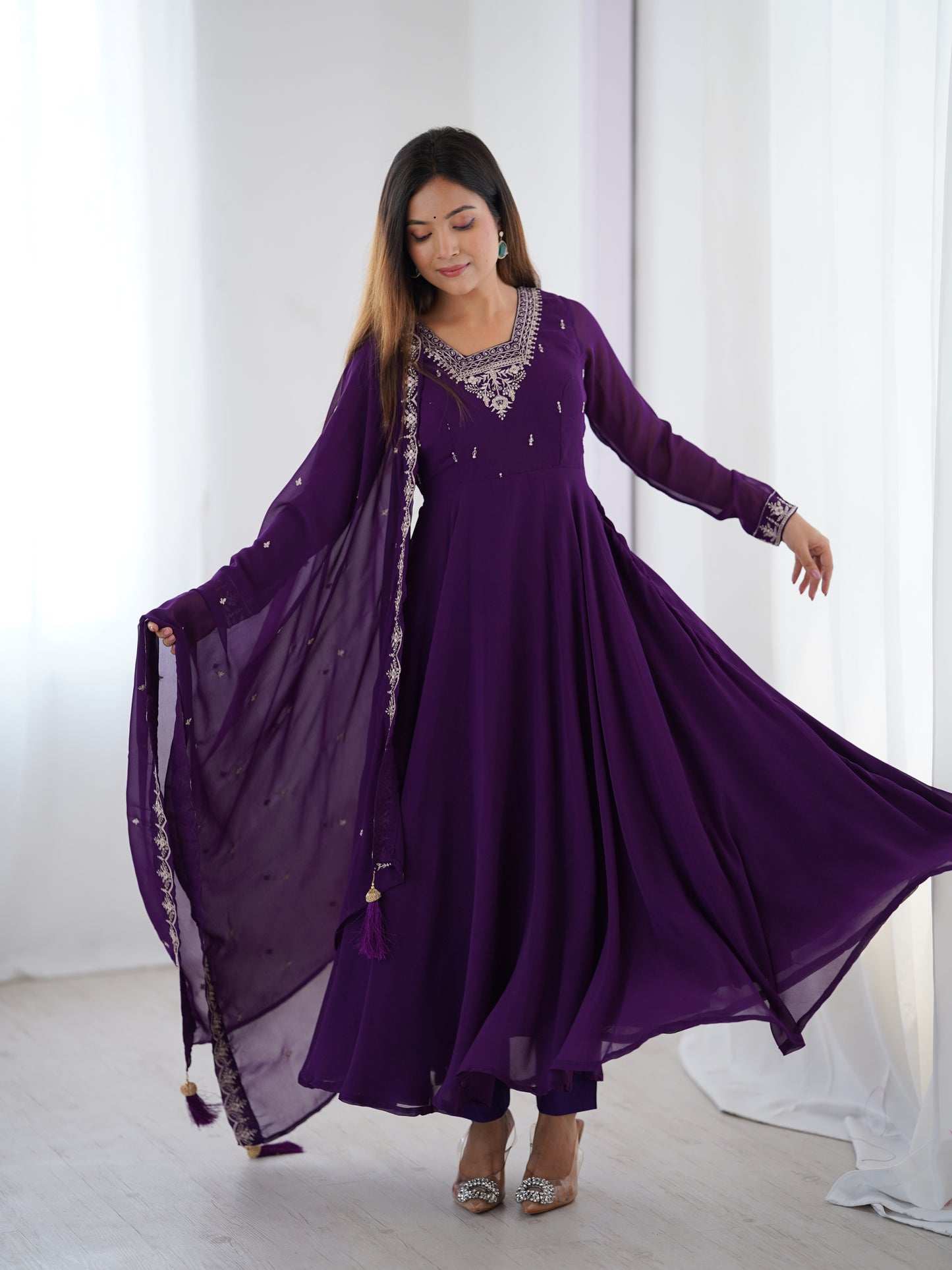 Regal Heavy Fox Georgette Anarkali Set with Dupatta & Pant