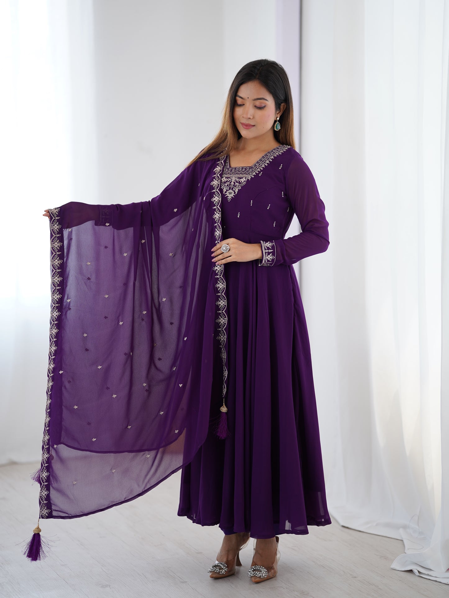 Regal Heavy Fox Georgette Anarkali Set with Dupatta & Pant