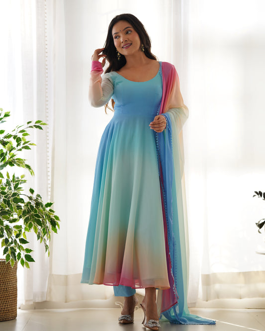 MULTICOLOR PURE SOFT GEORGETTE TRENDY PADDING ANARKALI SET