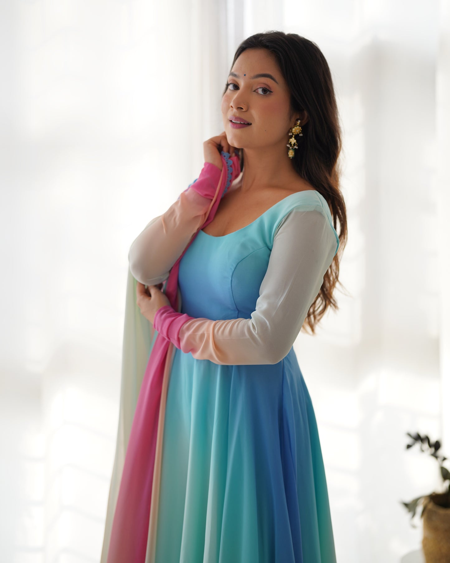 MULTICOLOR PURE SOFT GEORGETTE TRENDY PADDING ANARKALI SET