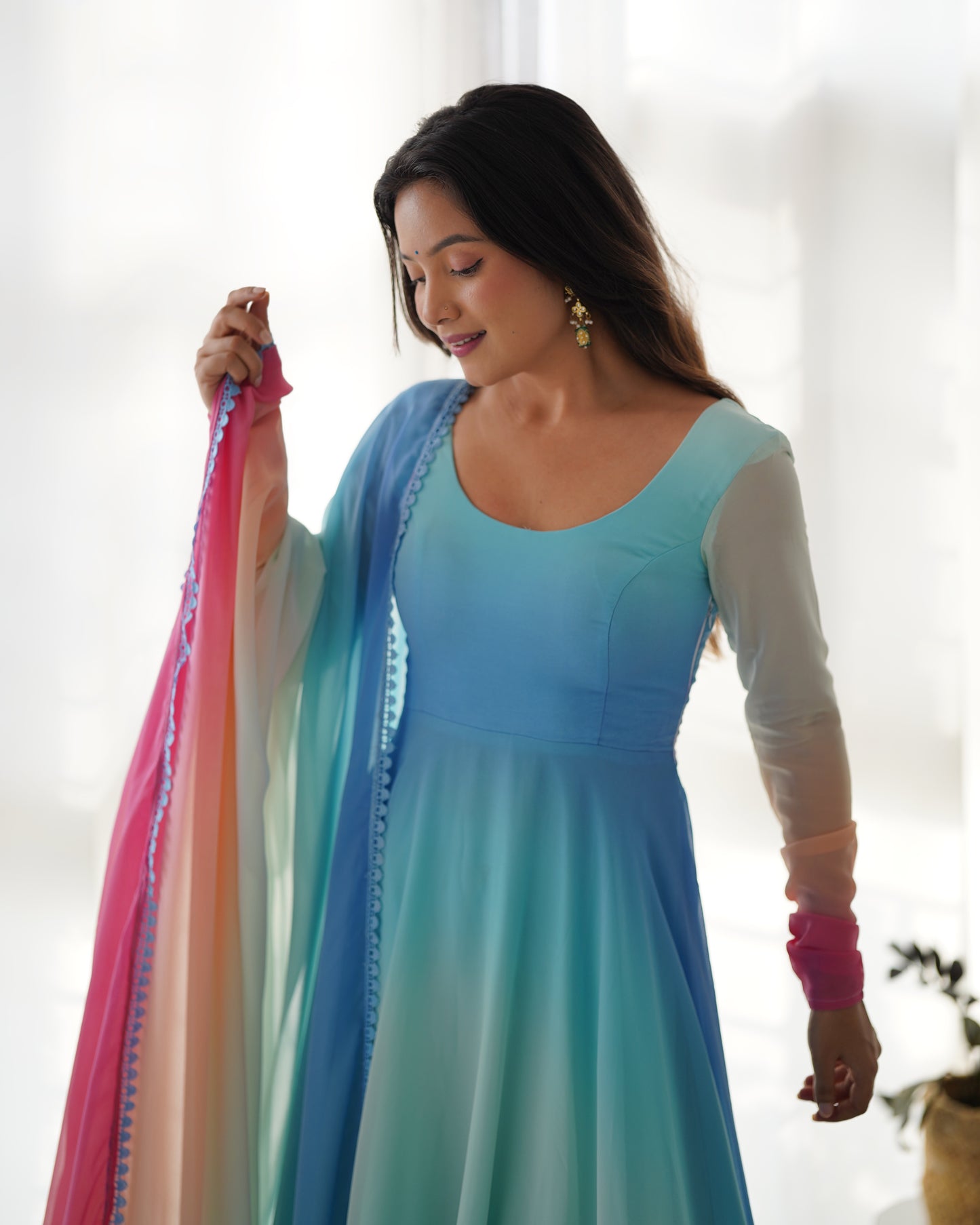 MULTICOLOR PURE SOFT GEORGETTE TRENDY PADDING ANARKALI SET