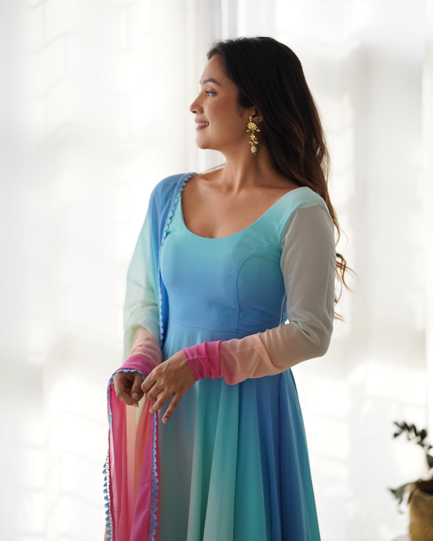 MULTICOLOR PURE SOFT GEORGETTE TRENDY PADDING ANARKALI SET