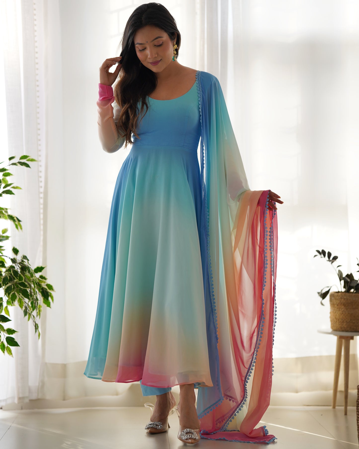 MULTICOLOR PURE SOFT GEORGETTE TRENDY PADDING ANARKALI SET