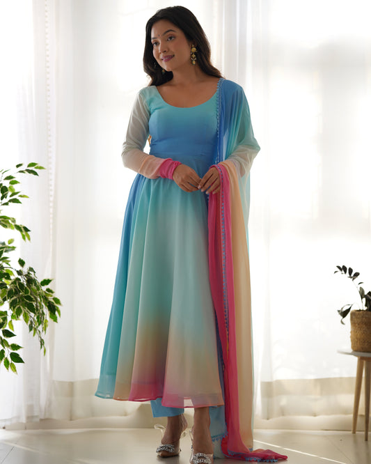 MULTICOLOR PURE SOFT GEORGETTE TRENDY PADDING ANARKALI SET