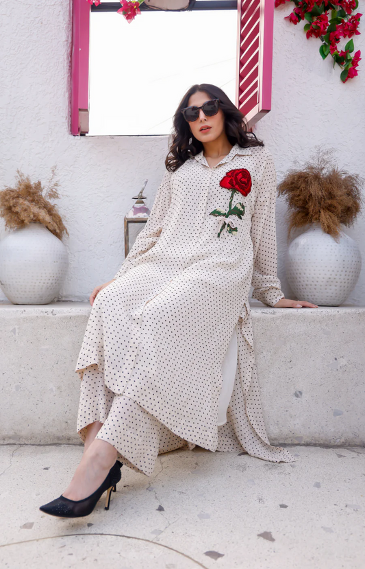 White Schiffli Embroidered Suit