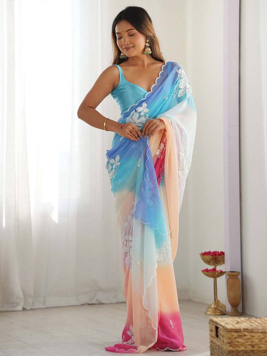 Georgette Silk Embroidery Work Saree with Unstitched Blouse