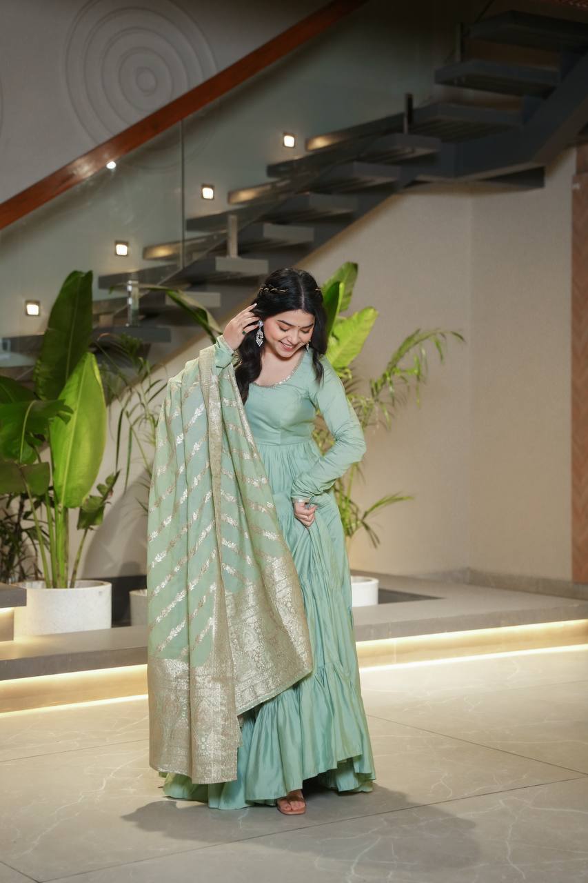 PURE ROMANSILK CHANDERI FABRIC FULLY FLAIR ANARKALI