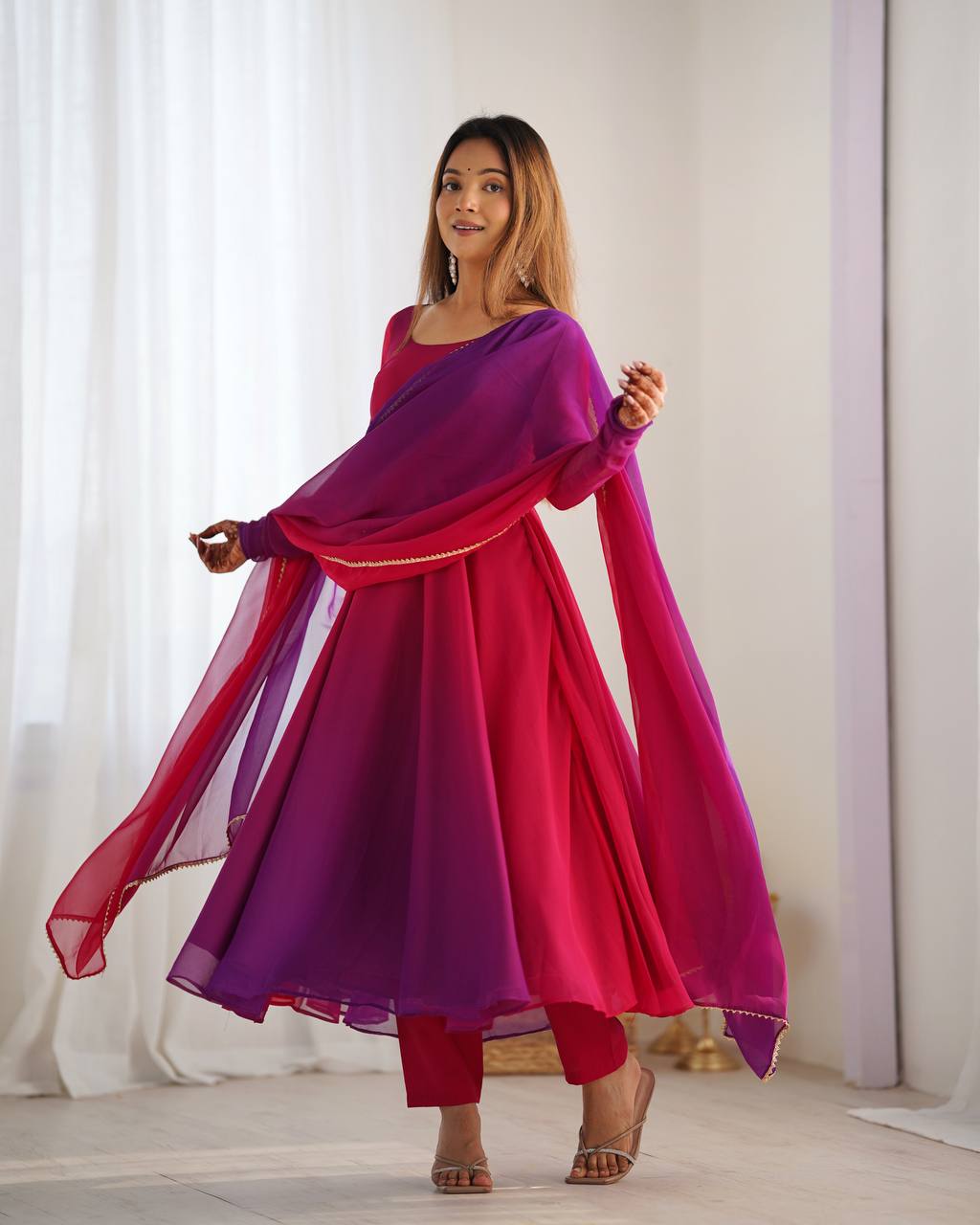 Trendy Pure Soft Fox Georgette Colorful Anarkali Set with Dupatta