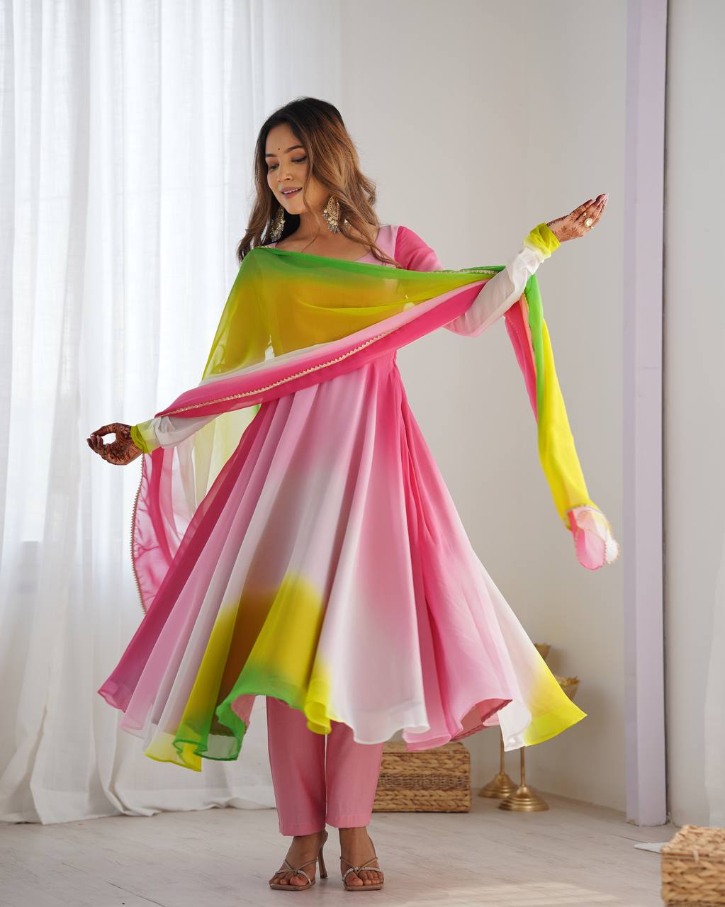 Trendy Pure Soft Fox Georgette Colorful Anarkali Set with Dupatta