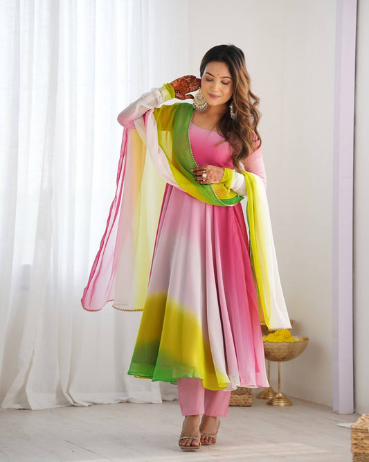 Trendy Pure Soft Fox Georgette Colorful Anarkali Set with Dupatta