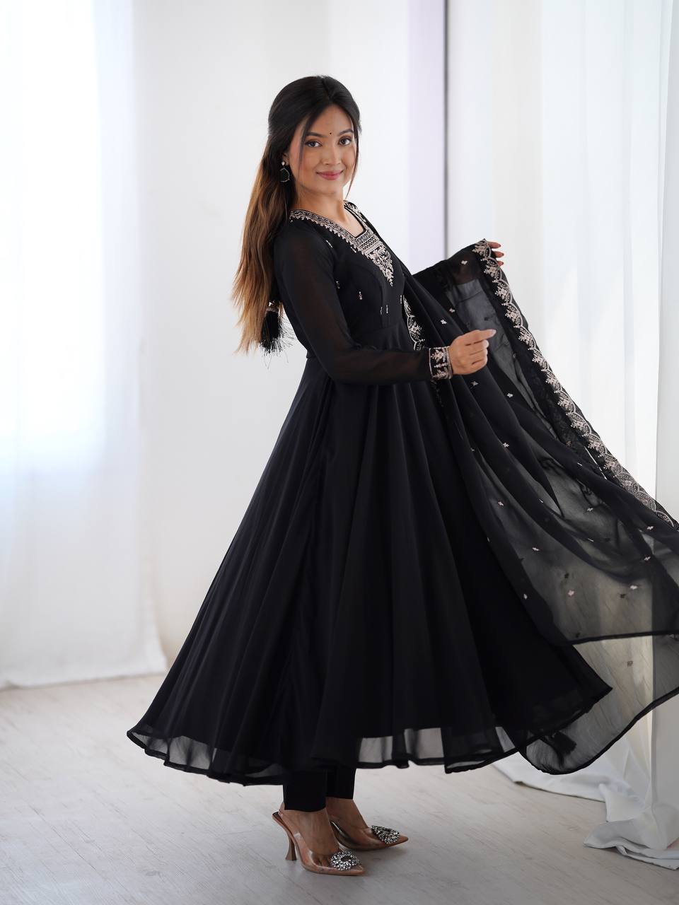 Regal Heavy Fox Georgette Anarkali Set with Dupatta & Pant