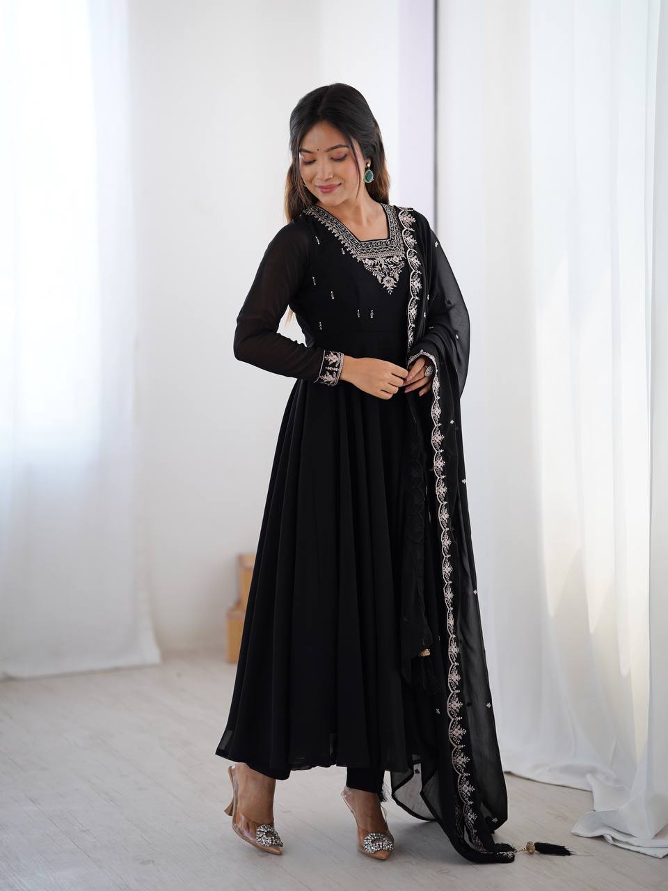Regal Heavy Fox Georgette Anarkali Set with Dupatta & Pant